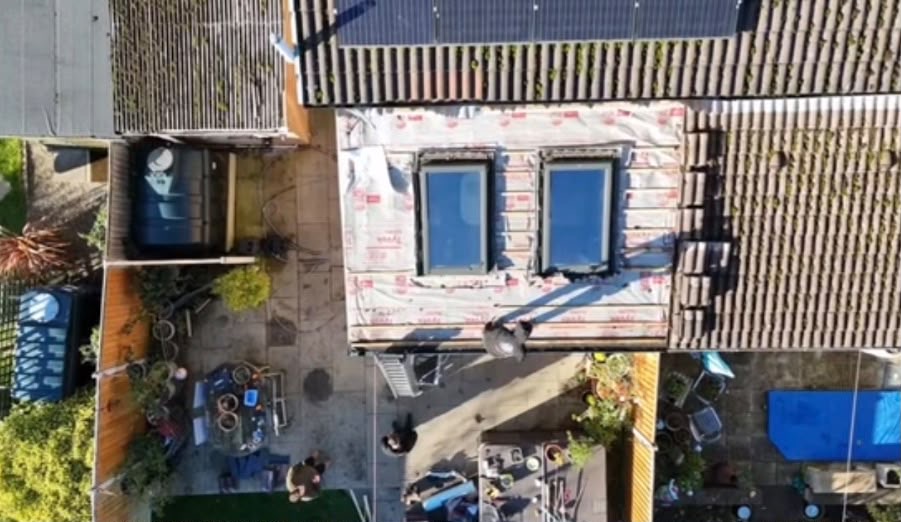 Newly finished slate roof on a UK terraced property in Lancashire